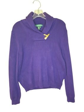 Ralph Lauren Purple Shawl-Collar Cowl Sweater with Toggle
